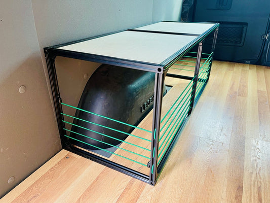 van dual wheel well bench shelving