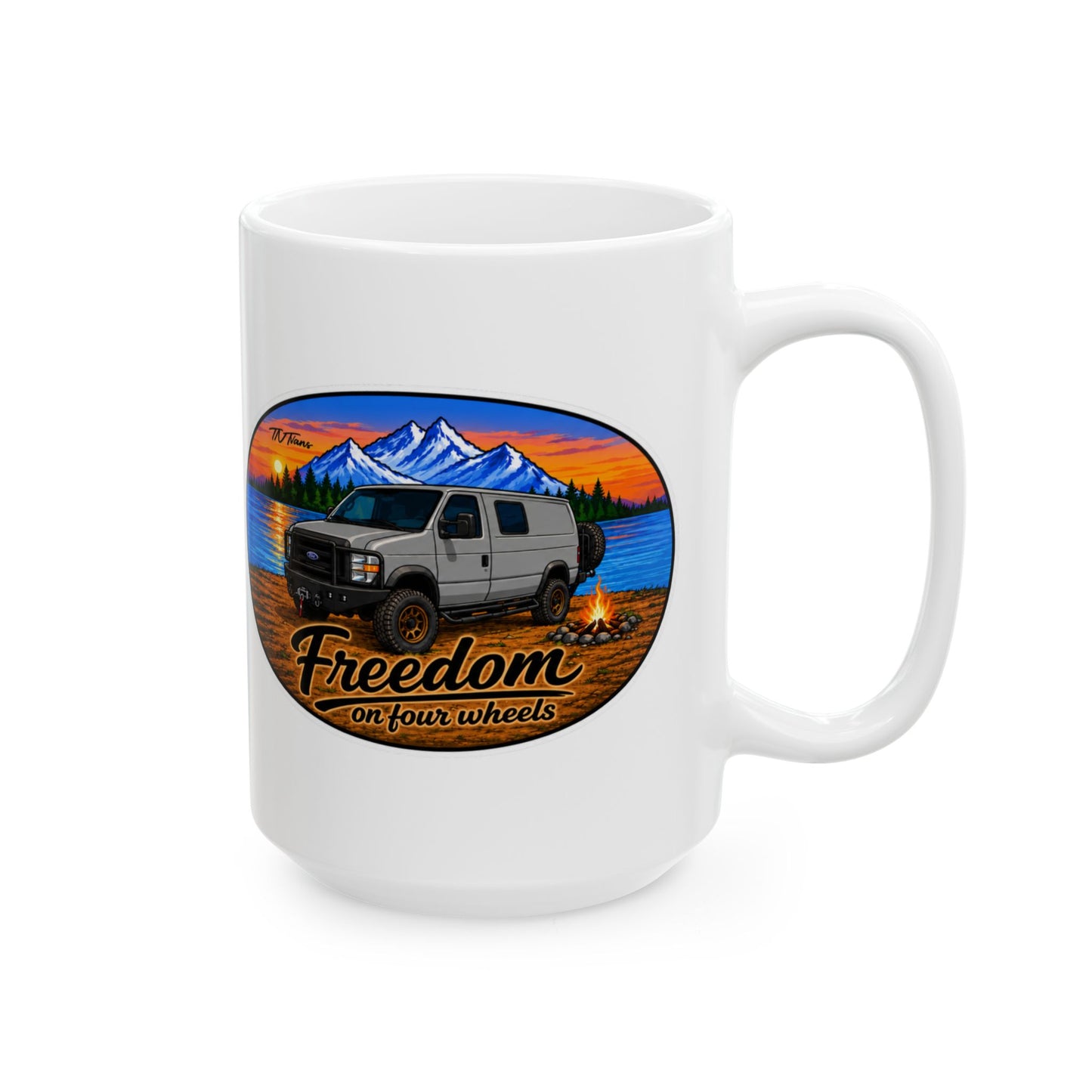 Ford Econoline Freedom on Four Wheels Ceramic Mug, (11oz, 15oz)