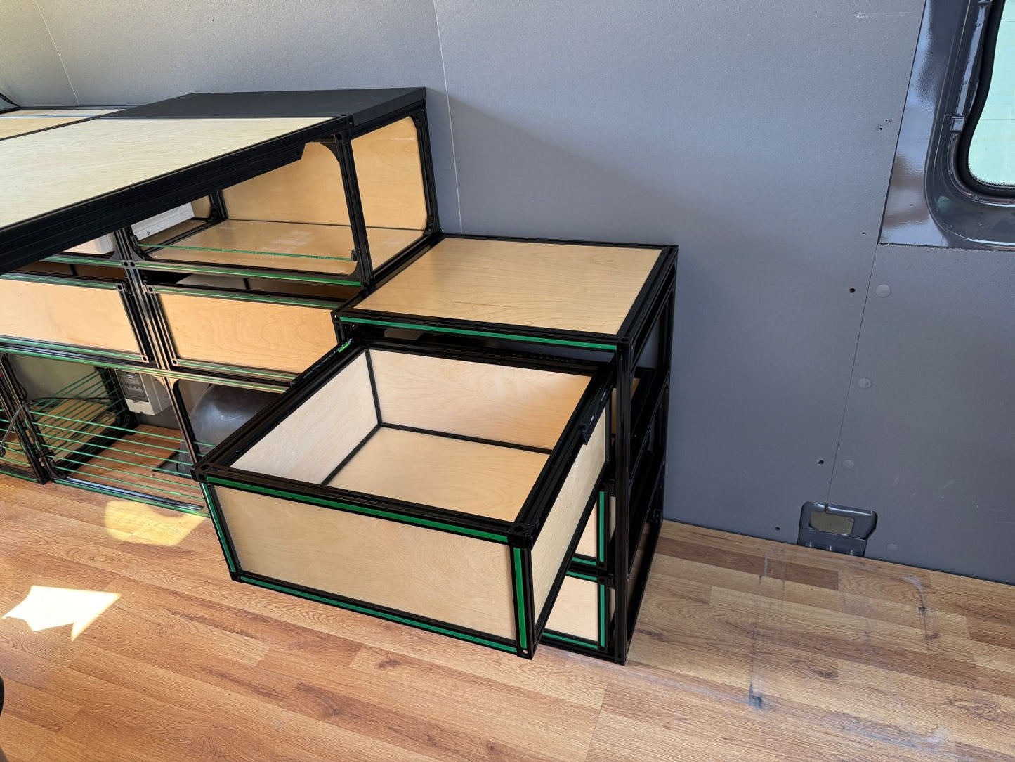 chest of drawers inside the camper van
