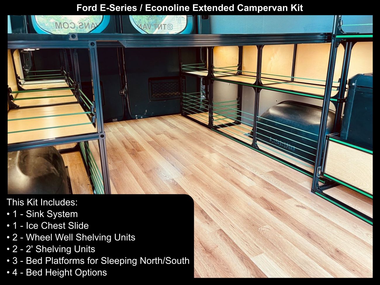 ford econoline camper van conversion bed kitchen kit, left