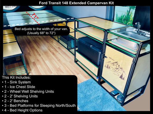 ford transit 148 extended camper van bed kitchen