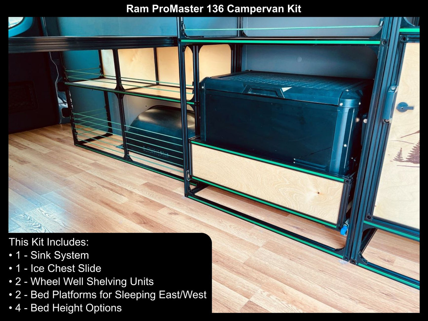 ram promaster 136 camper bed kitchen diy kit, left