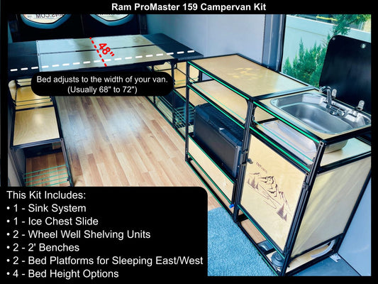 ram promaster 159 camper van conversion bed kitchen diy kit