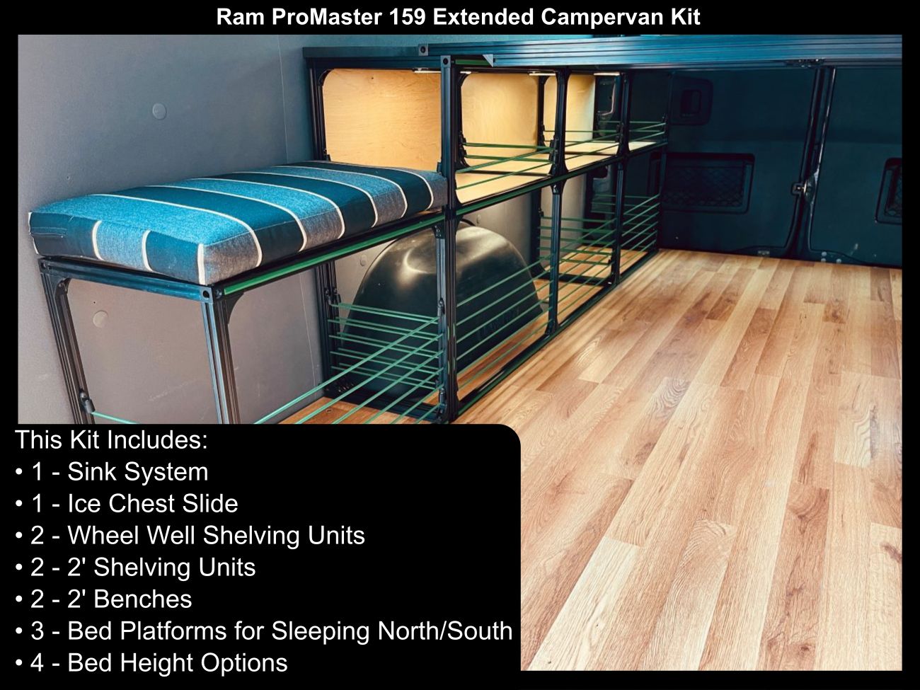 ram promaster 159 extended camper bed kitchen kit, right