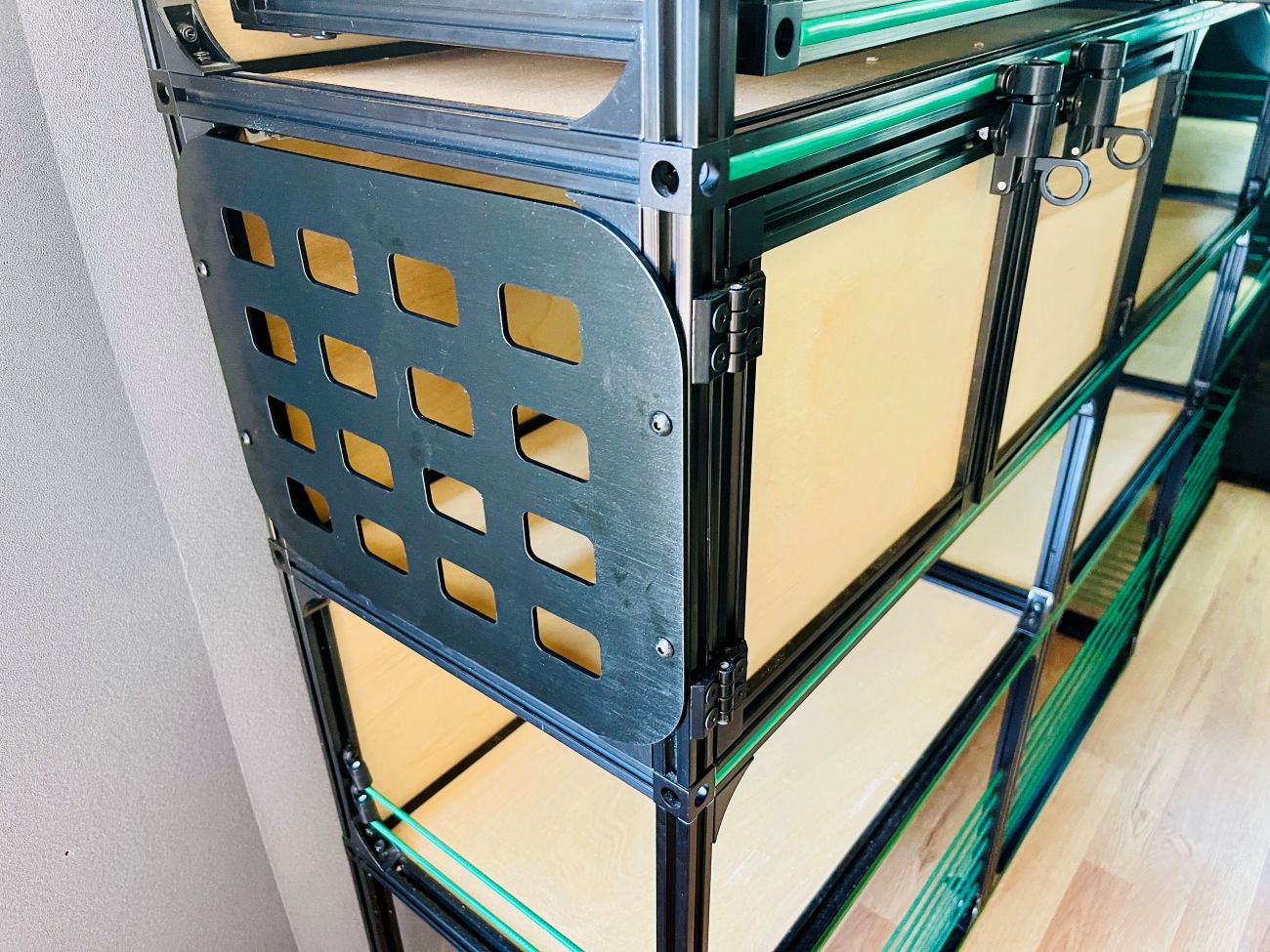 side MOLLE block of panels for shelving in campervan - side