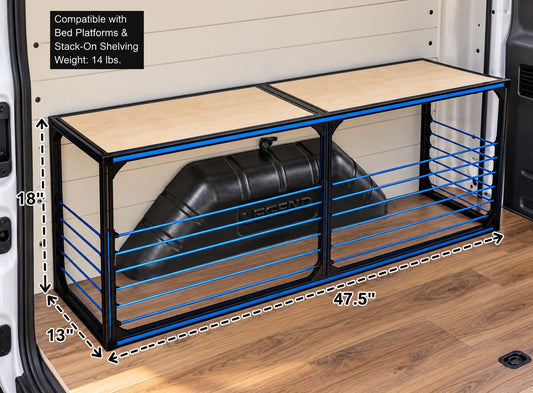 van wheel well storage bench for camper van conversion