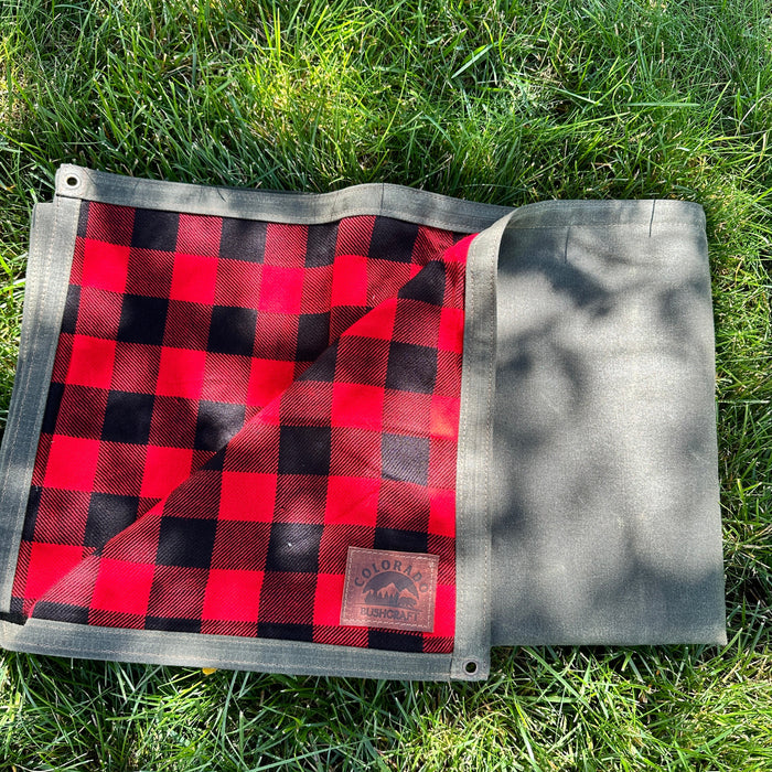 Extra Large Heavy Weight Waxed Canvas and Buffalo Plaid Wool Lined Bushcraft Ground Cloth