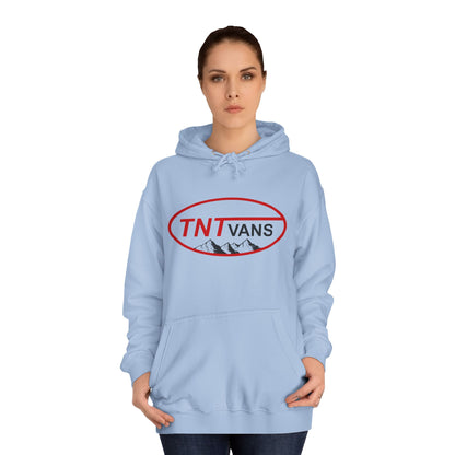 Unisex College Hoodie with Retro TNTVANS Logo, Casual Wear, College Life Hoodie, Perfect for Students, Gift for Graduates & Friends