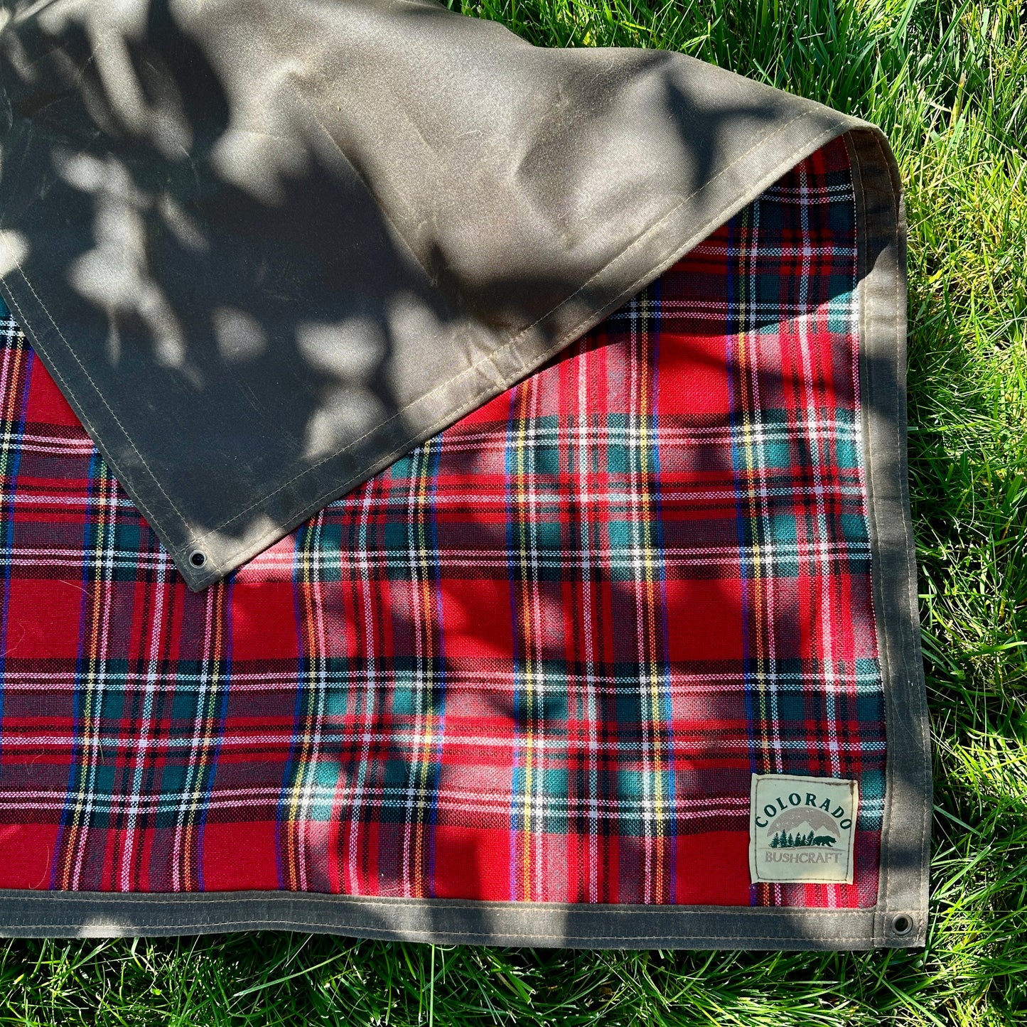 Extra Large Waxed Canvas and Tartan Wool Lined Bushcraft Ground Cloth