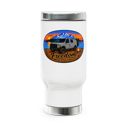 Ford Econoline Merchandise Freedom on Four Wheels Stainless Steel Travel Mug with Handle, 14oz