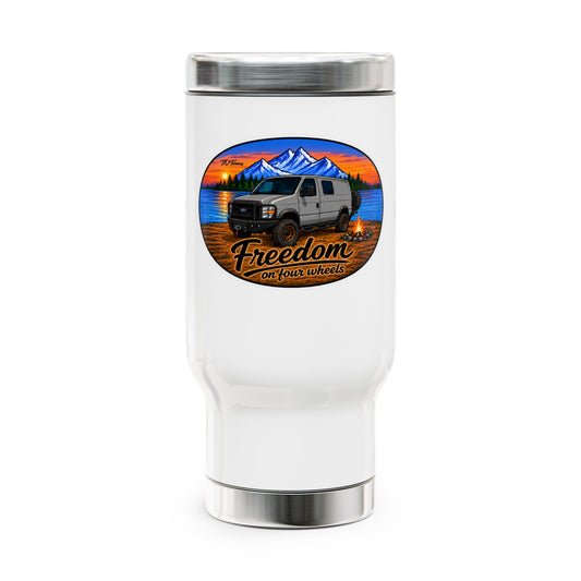 Ford Econoline Merchandise Freedom on Four Wheels Stainless Steel Travel Mug with Handle, 14oz