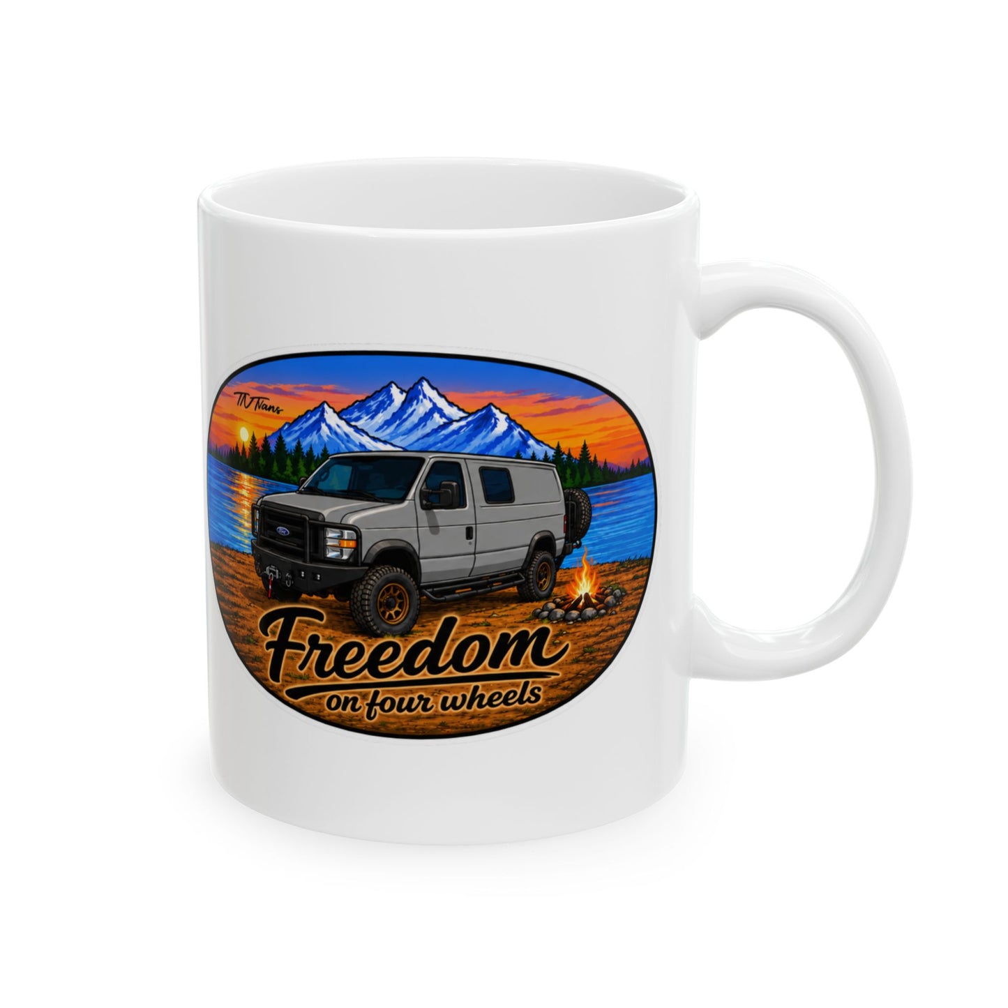 Ford Econoline Freedom on Four Wheels Ceramic Mug, (11oz, 15oz)