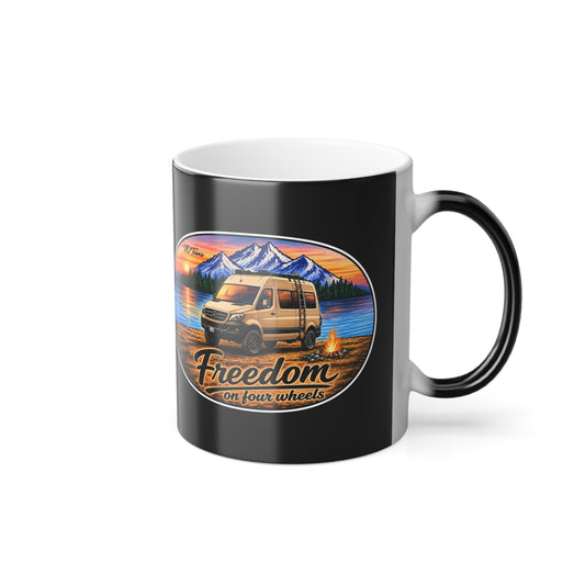 Mercedes Sprinter Freedom on Four Wheels Black Morphing Mug, 11oz