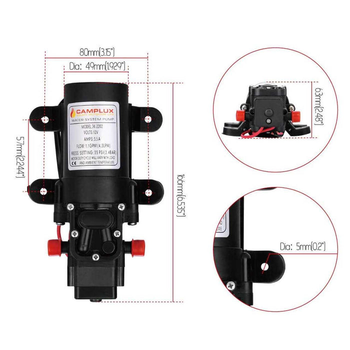 Camplux 12V Water Pump 35PSI DC 1.2GPM 4.3LPM Diaphragm for Caravan RV Marine Fishing Boat