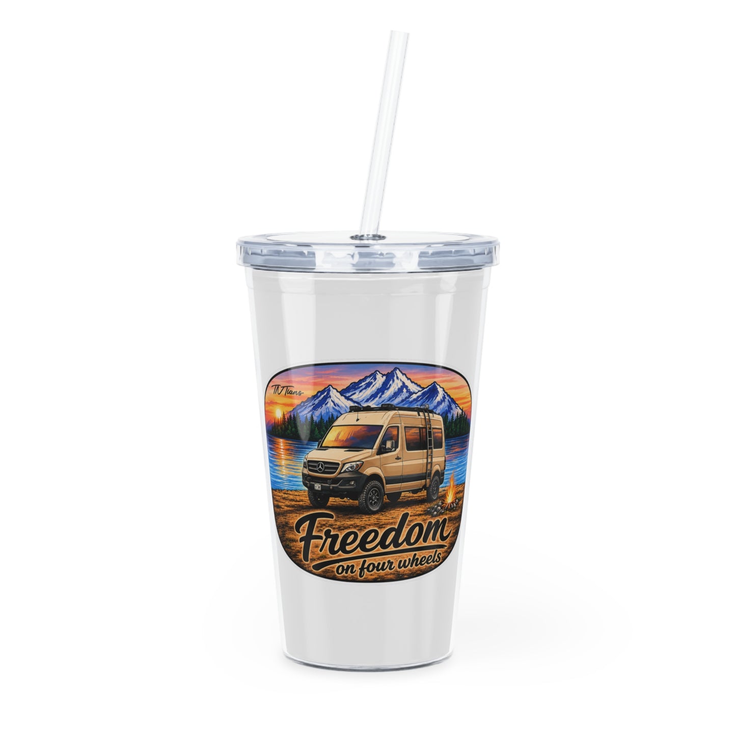 Mercedes Sprinter Freedom on Four Wheels Plastic Tumbler with Straw