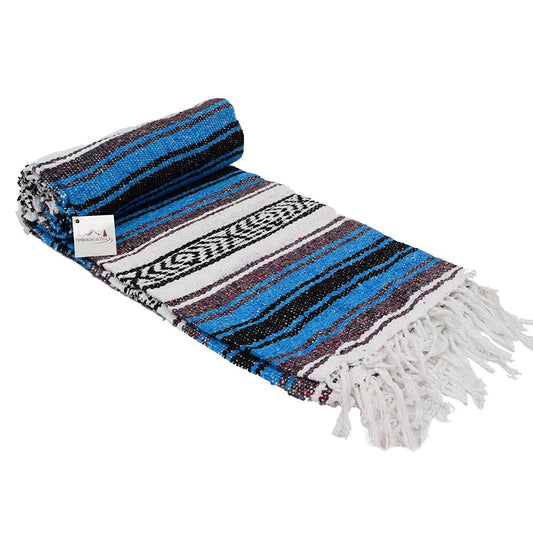 Bright Blue Mexican Falsa Blanket