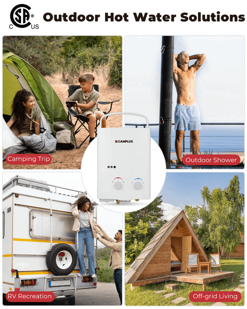 Camplux 5L 1.32 GPM Outdoor Portable Propane Tankless Water Heater - White