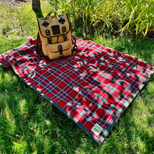 Extra Large Waxed Canvas and Tartan Wool Lined Bushcraft Ground Cloth