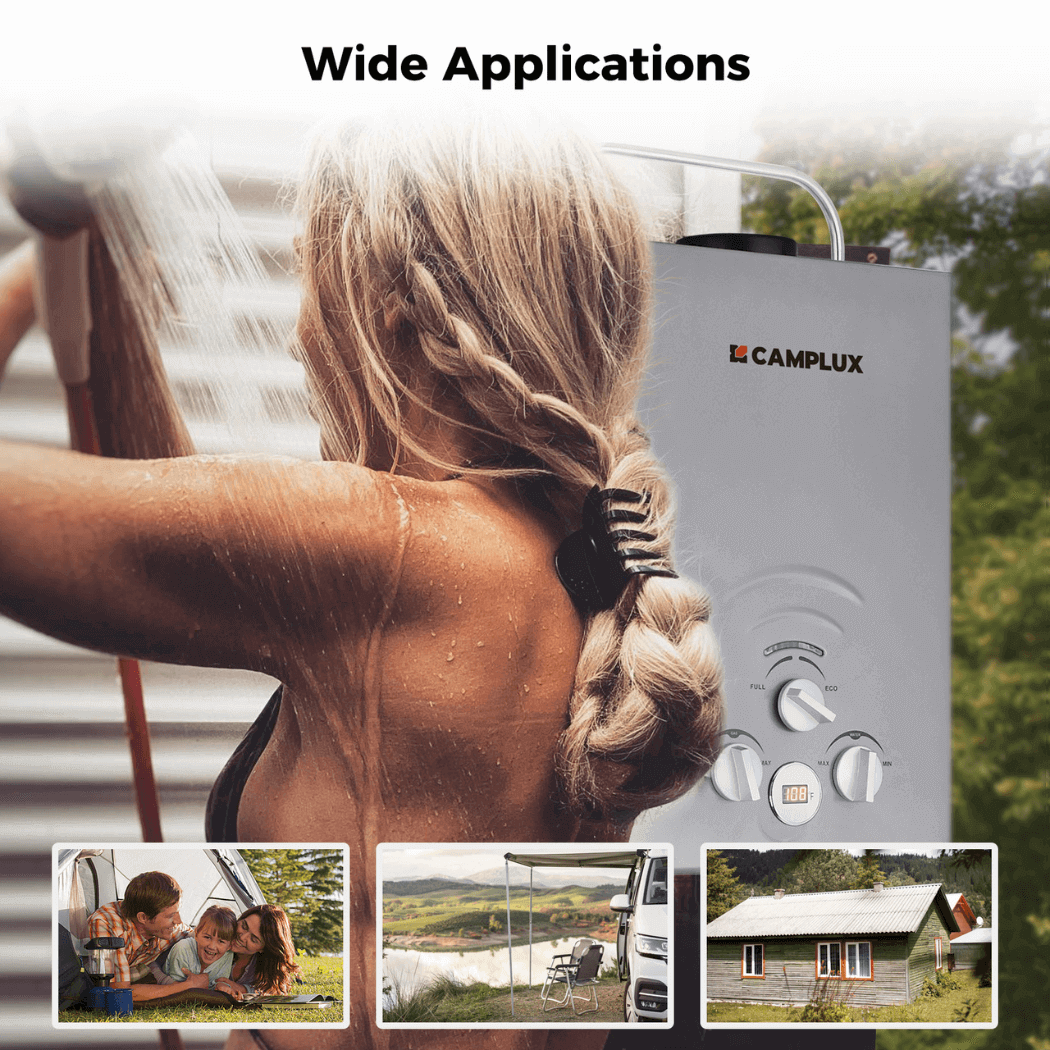 Portable Water Heater,Camplux Tankless Water Heater Propane,1.58 GPM On Demand Water Heater,Outdoor Gas Water Heater,Gray