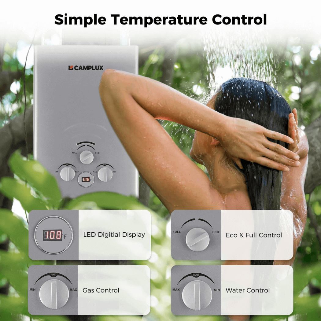 Portable Water Heater,Camplux Tankless Water Heater Propane,1.58 GPM On Demand Water Heater,Outdoor Gas Water Heater,Gray