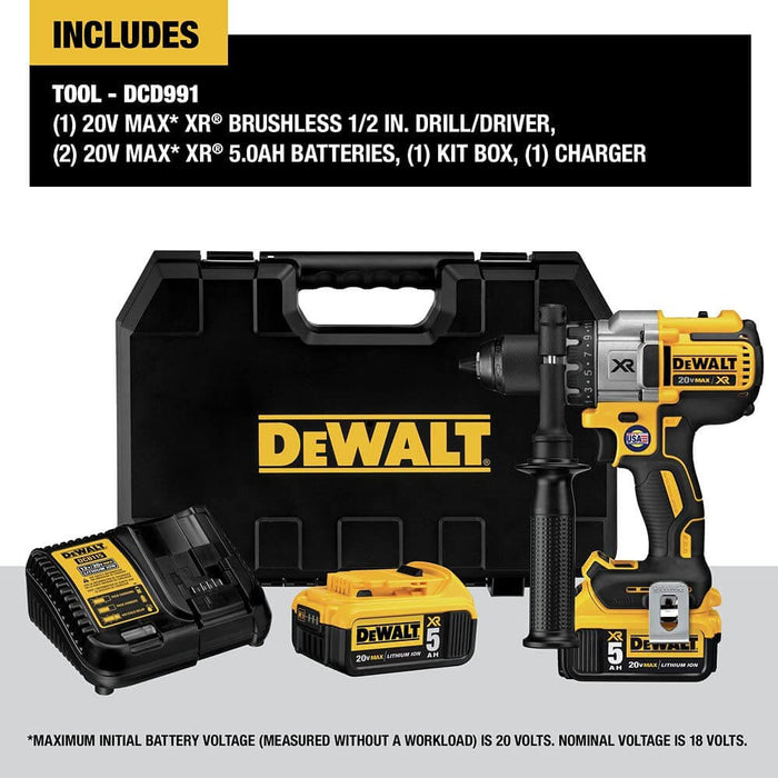 DEWALT DCD991P2 20V MAX* XR® Lithium Ion Brushless 3-Speed Drill/Driver Kit