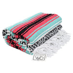 Seafoam Green & Coral Mexican Falsa Blanket