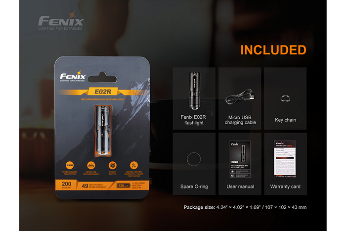 Fenix E02R LED Keychain Light - 200 Lumens