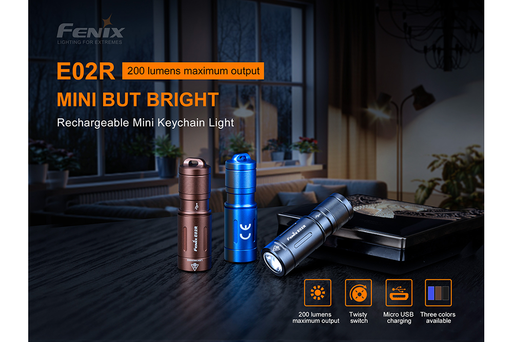 Fenix E02R LED Keychain Light - 200 Lumens