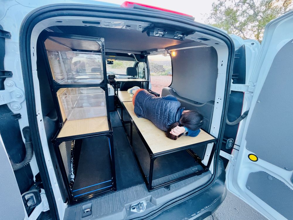 ford transit connect camper conversion diy bed kit and shelving