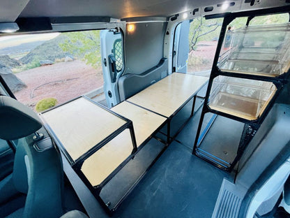 ford transit connect camper conversion diy bed kit and shelving