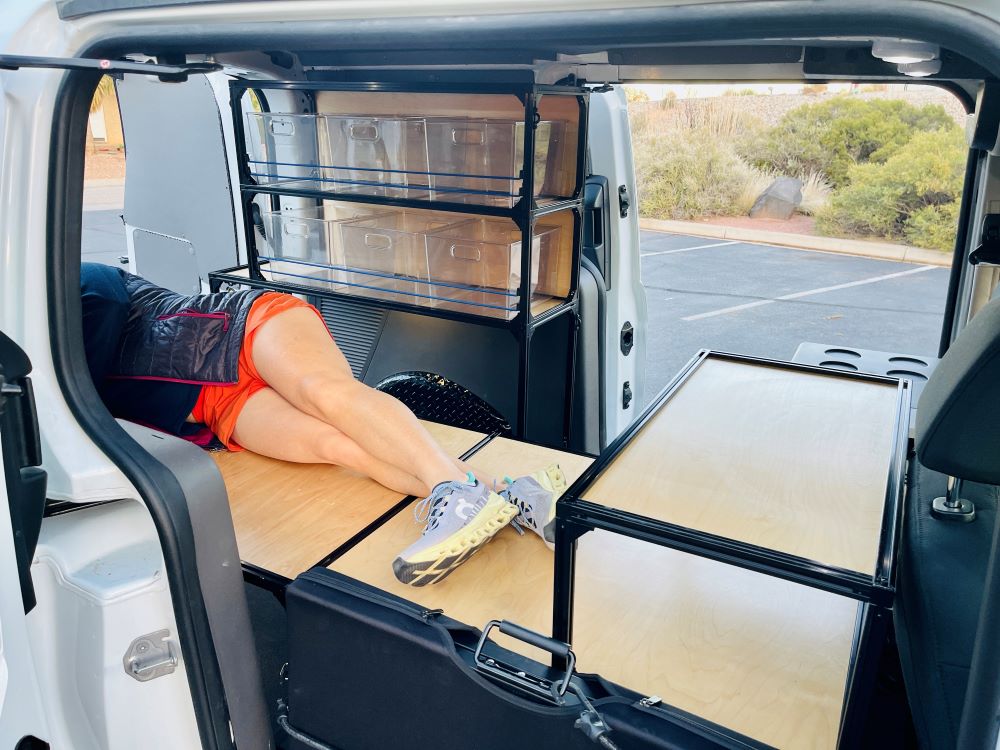 ford transit connect camper conversion diy bed kit and shelving