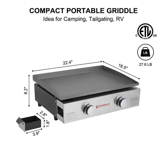 Camplux Outdoor Portable Griddle for RV, Camping and Tailgating - 22 Inch 22,000 BTU