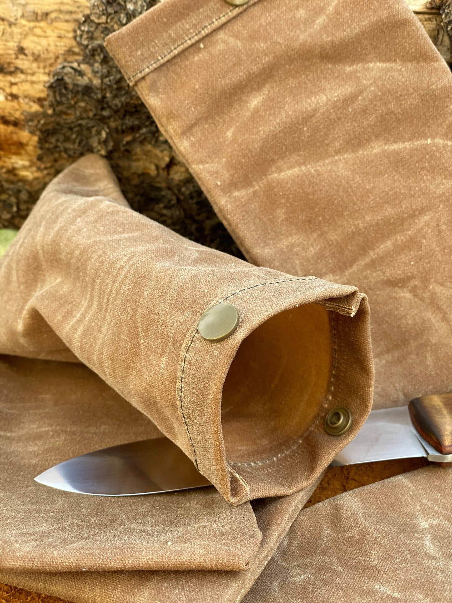 Set of Two Small Handmade Waxed Canvas Ditty Bags for Bushcraft Camping Outdoors (Various Colors)