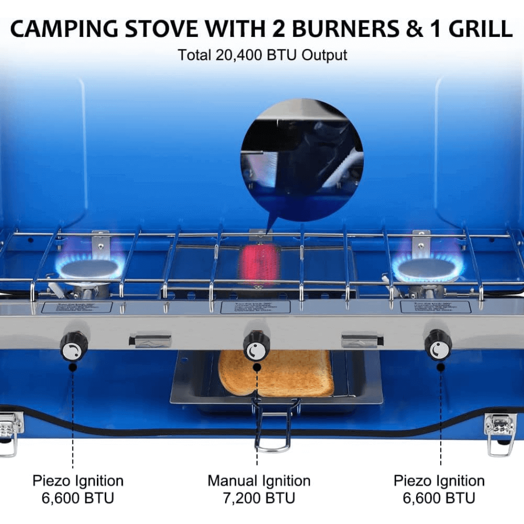 Propane Camping Stove | 2 Burners & 1 Grill