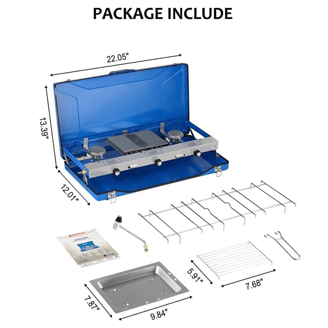 Propane Camping Stove | 2 Burners & 1 Grill