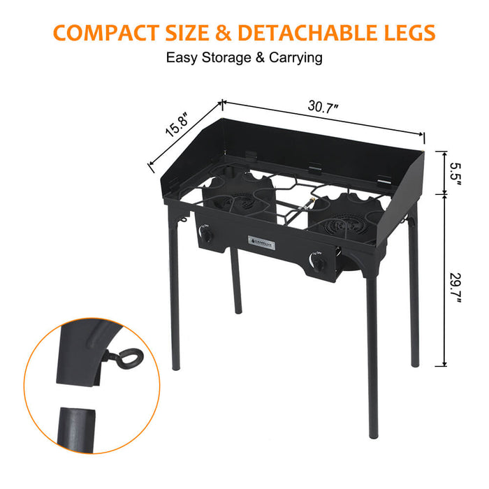 260,000 BTU High Pressure Double Propane Burner - Heavy Duty Cookware