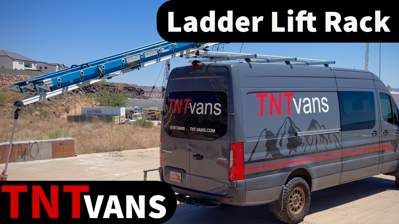 Load video: drop down ladder rack that holds 3 ladders