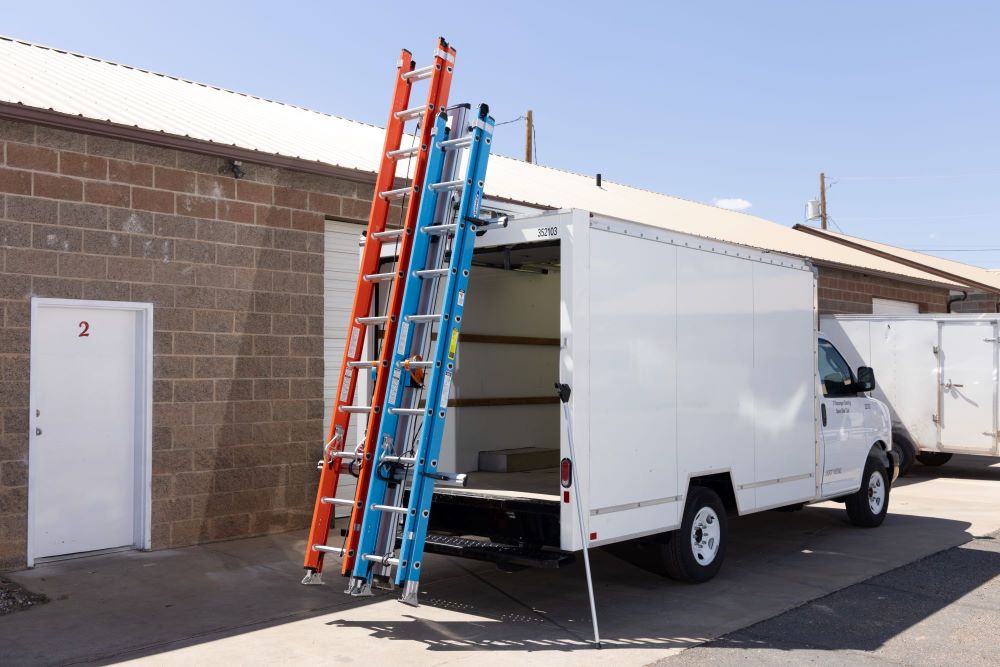 Enclosed Cargo Trailer, KUV, Box Truck, Step Van | Drop Down Ladder Rack