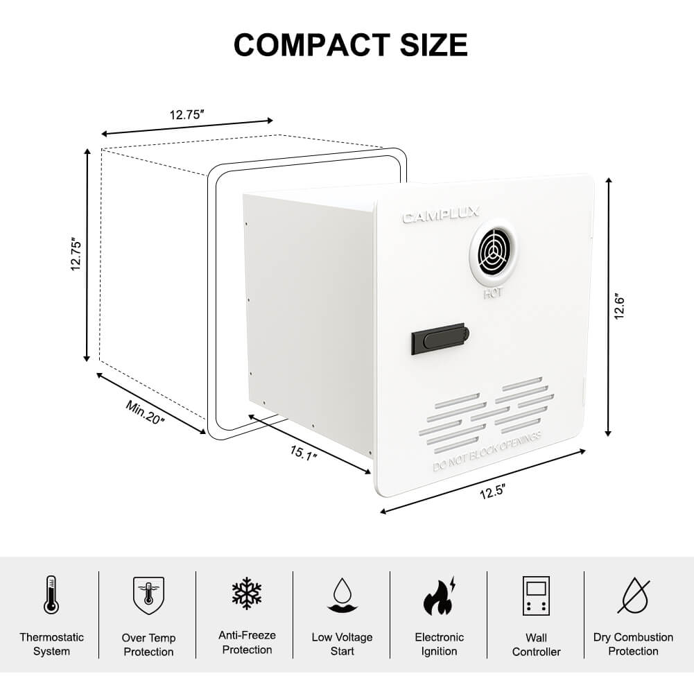 Camplux PRO 65,000 BTU RV Tankless Water Heater 2.64 GPM-White