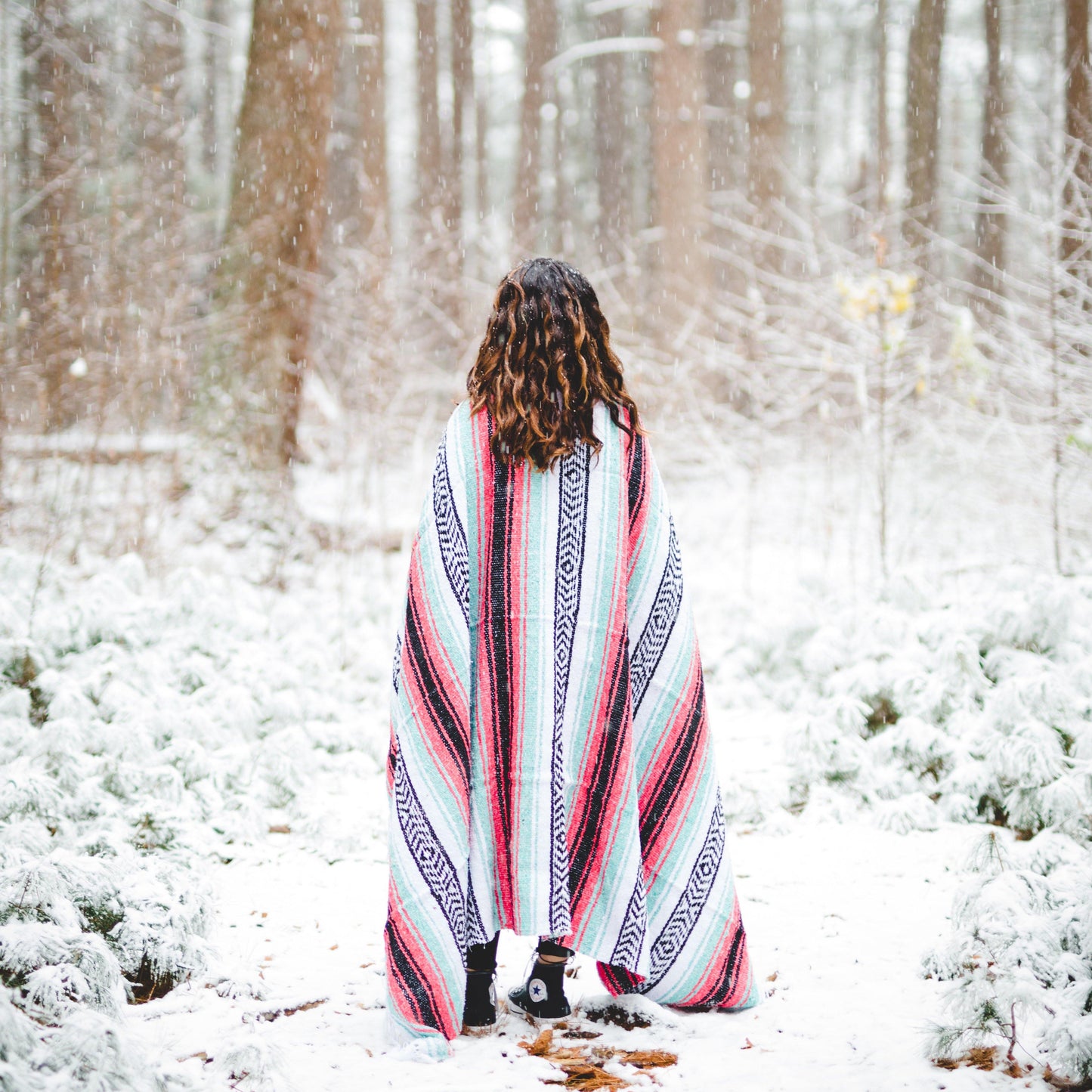 Seafoam Green & Coral Mexican Falsa Blanket