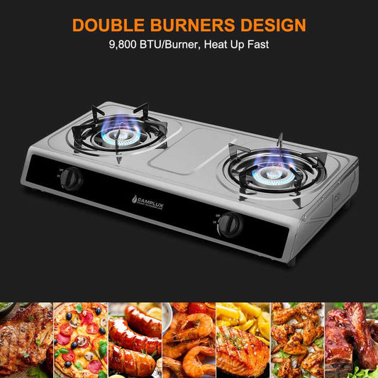 Camplux 2 Burners 19,600 BTU Outdoor Gas Stove with Auto Ignition