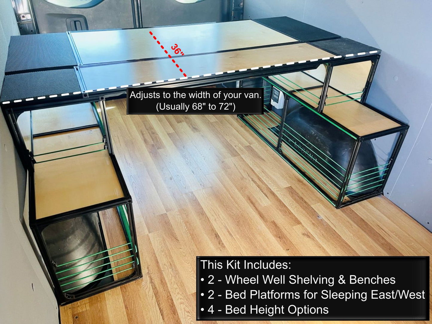 Van Bed 36" & Shelving | Camper Van Conversion DIY Kit