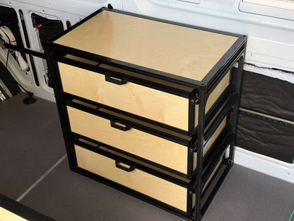 3 dresser drawers in white campervan
