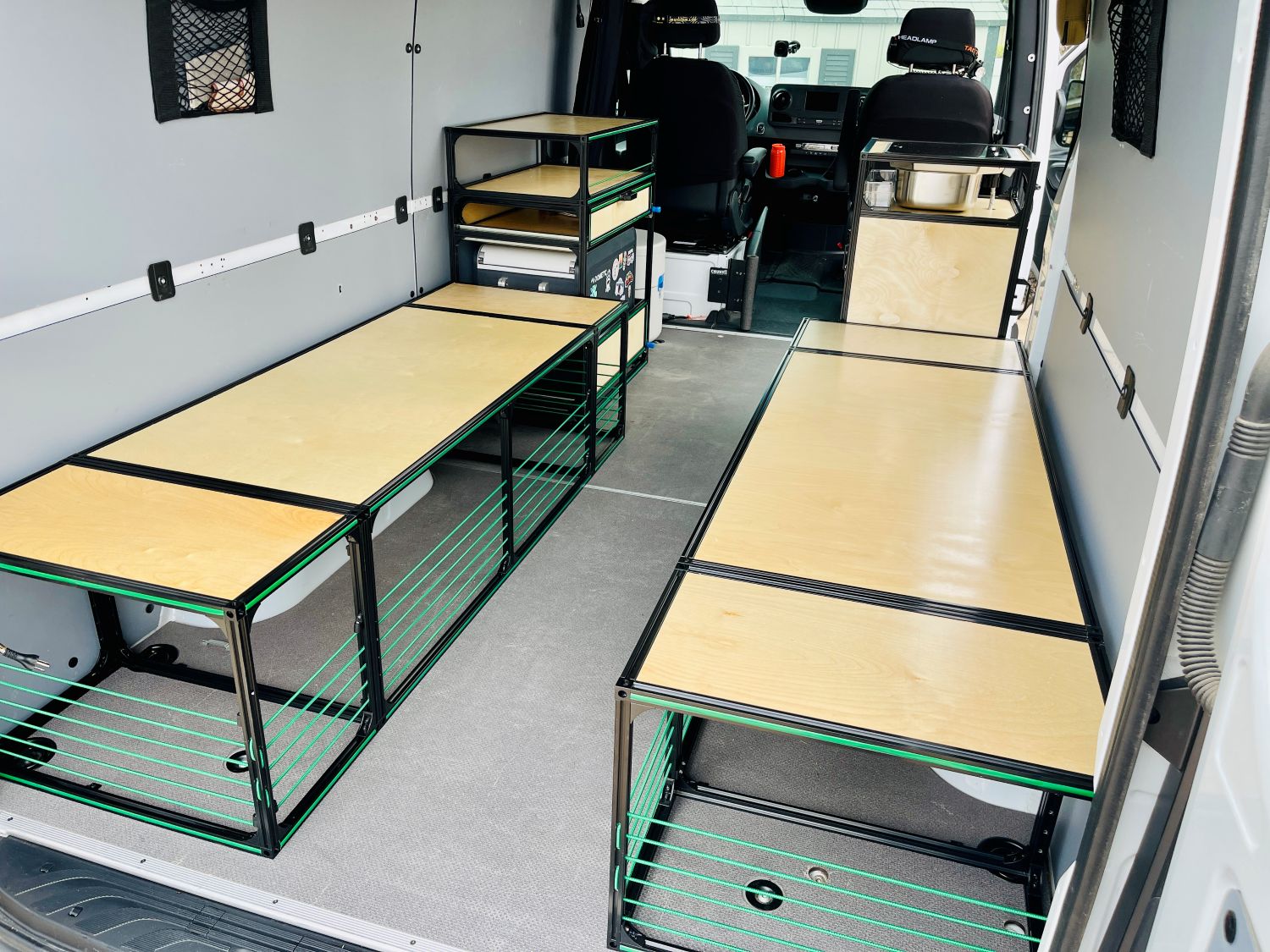 camper van wheel well bench and bed