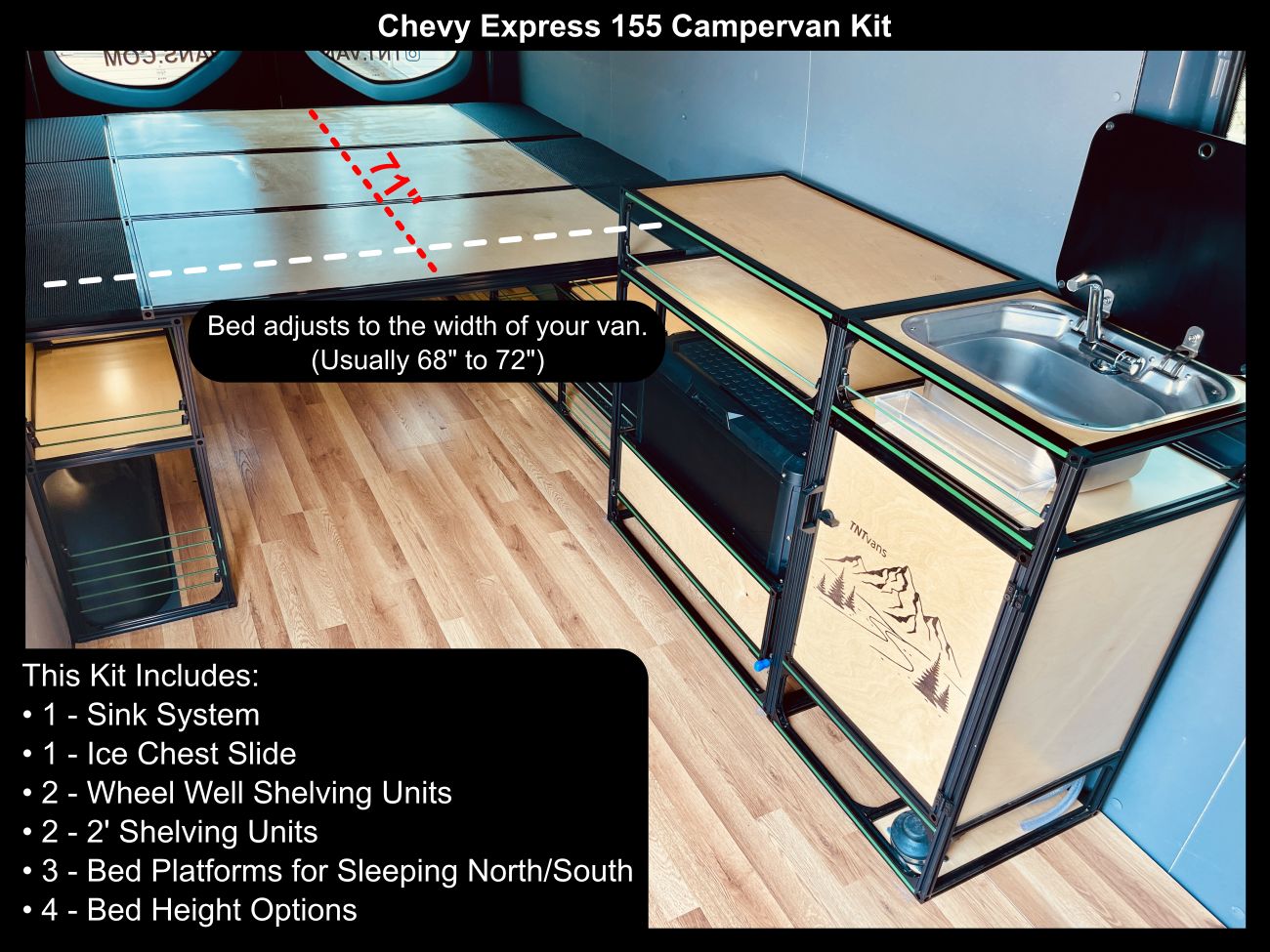 chevy express gmc savanah camper van bed kitchen diy kit