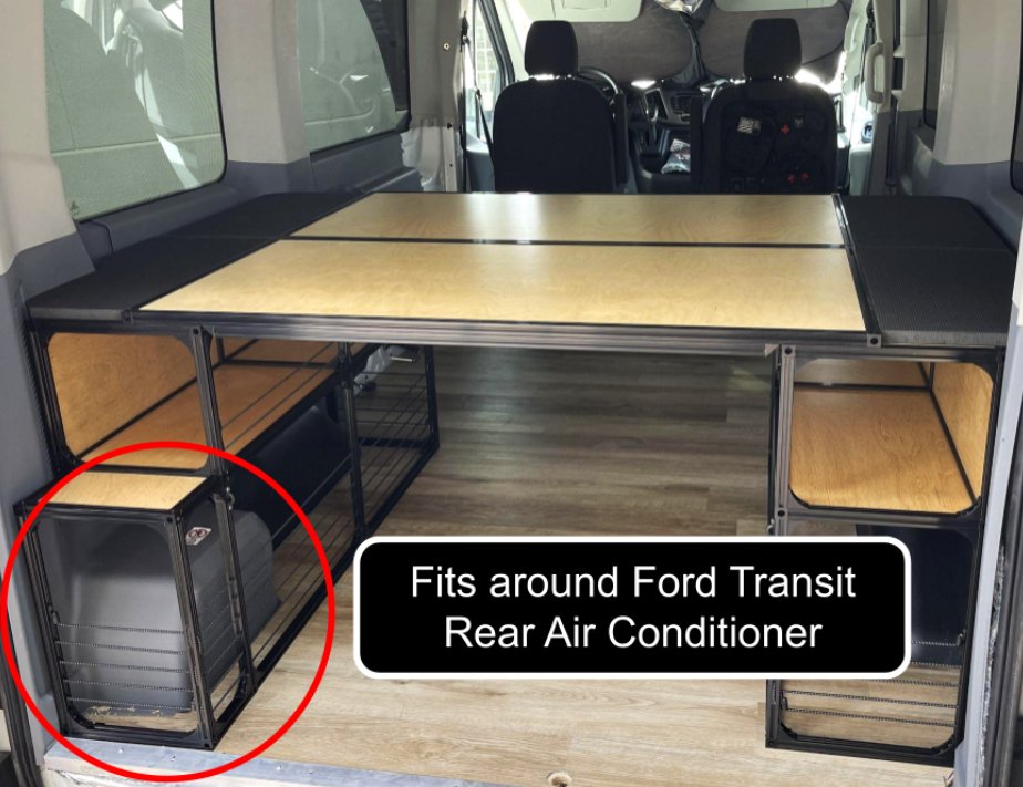 ford transit camper van bed diy kit over rear air conditioning unit