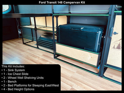 Ford Transit 148 camper van bed kitchen diy left
