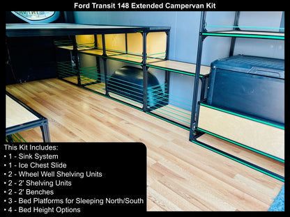ford transit 148 extended camper van bed kitchen left