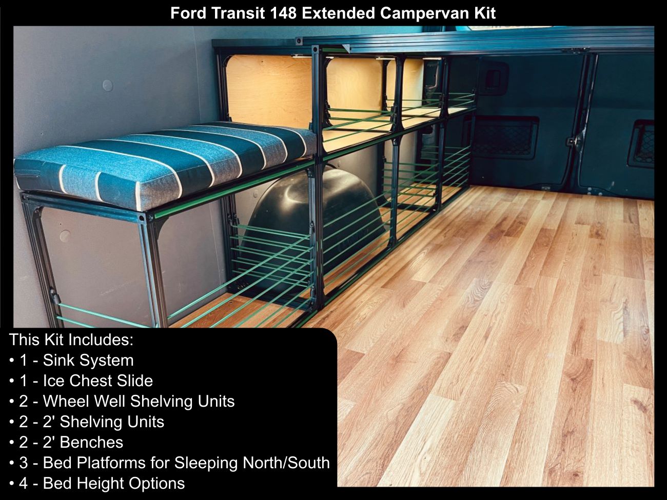 ford transit 148 extended camper van bed kitchen right