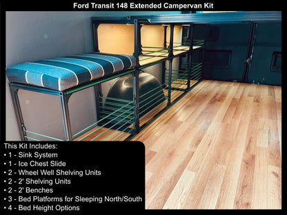 ford transit 148 extended camper van bed kitchen right